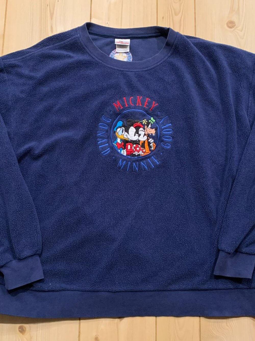 Vintage 90s Disney Store Mickey Minnie Goofy Donald Navy Blue Sweater XL
